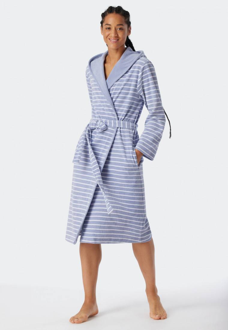 Schiesser Bademantel Leichtfrottee grau gestreift - Feather Terry