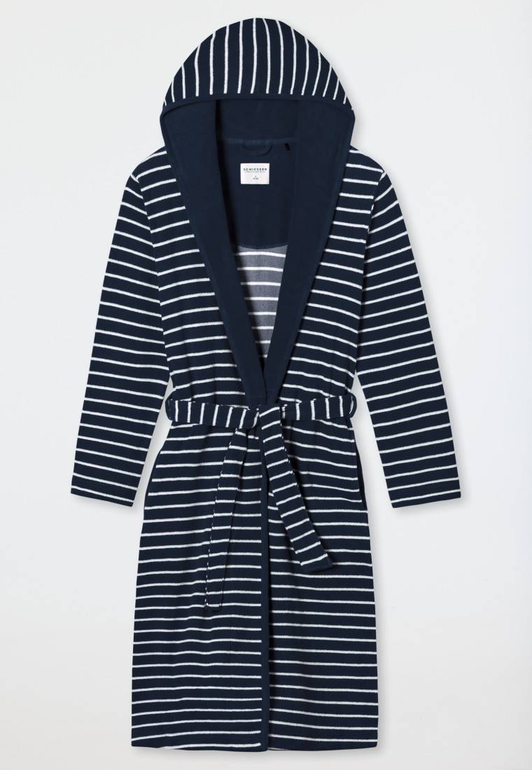 Schiesser Bademantel Leichtfrottee Navy Gestreift - Feather Terry