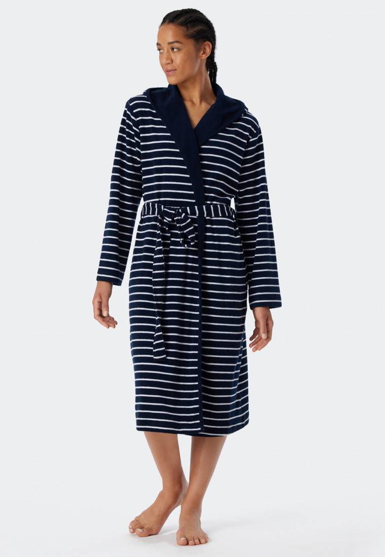 Schiesser Bademantel Leichtfrottee Navy Gestreift - Feather Terry