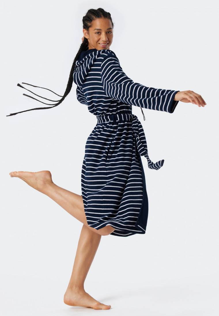 Schiesser Bademantel Leichtfrottee navy gestreift - Feather Terry