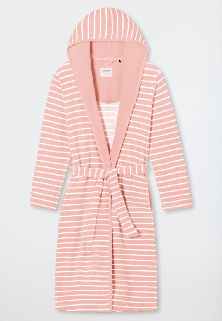 Schiesser Bademantel Leichtfrottee Rosé Gestreift - Feather Terry