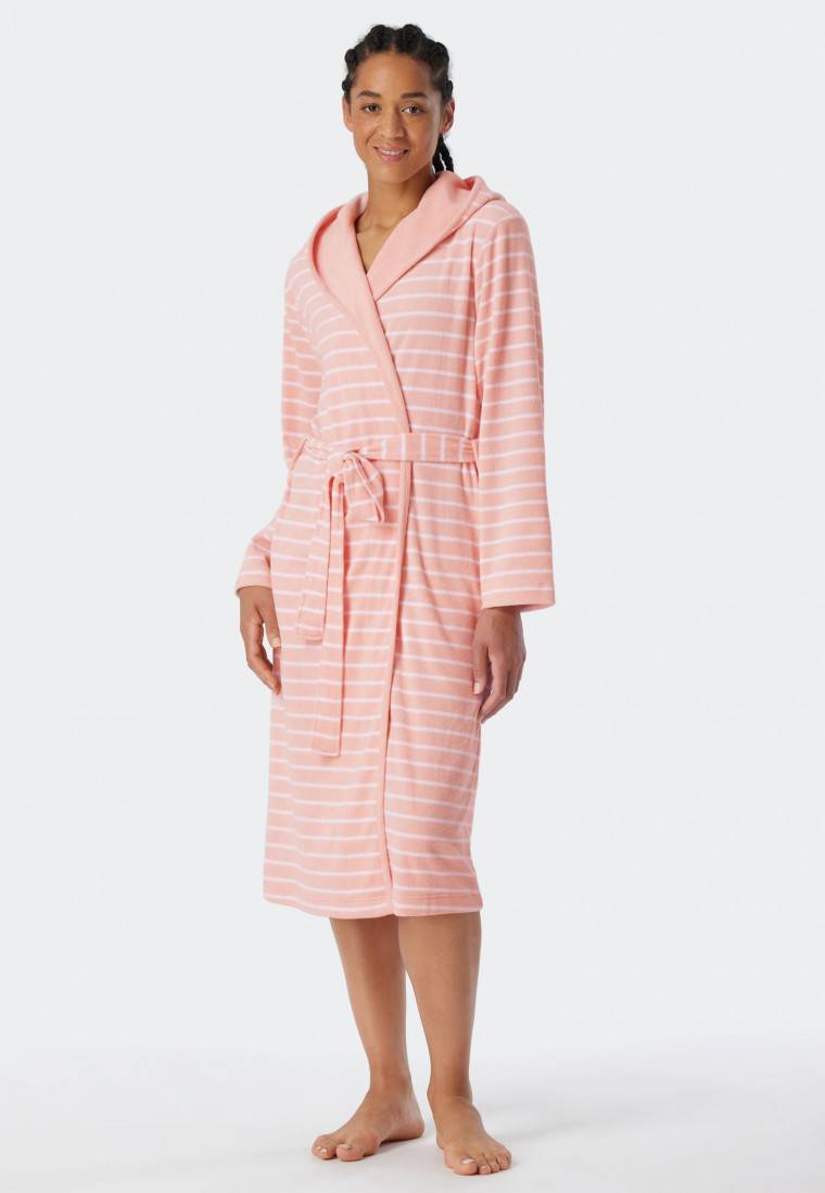 Schiesser Bademantel Leichtfrottee Rosé Gestreift - Feather Terry