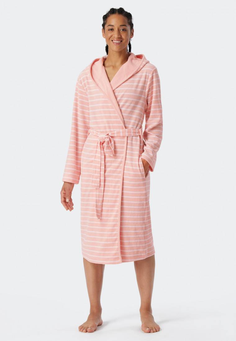 Schiesser Bademantel Leichtfrottee rosé gestreift - Feather Terry