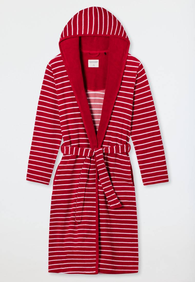 Schiesser Bademantel Leichtfrottee Rot Gestreift - Feather Terry