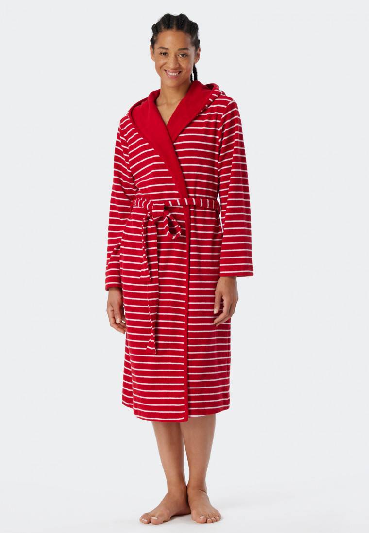 Schiesser Bademantel Leichtfrottee Rot Gestreift - Feather Terry