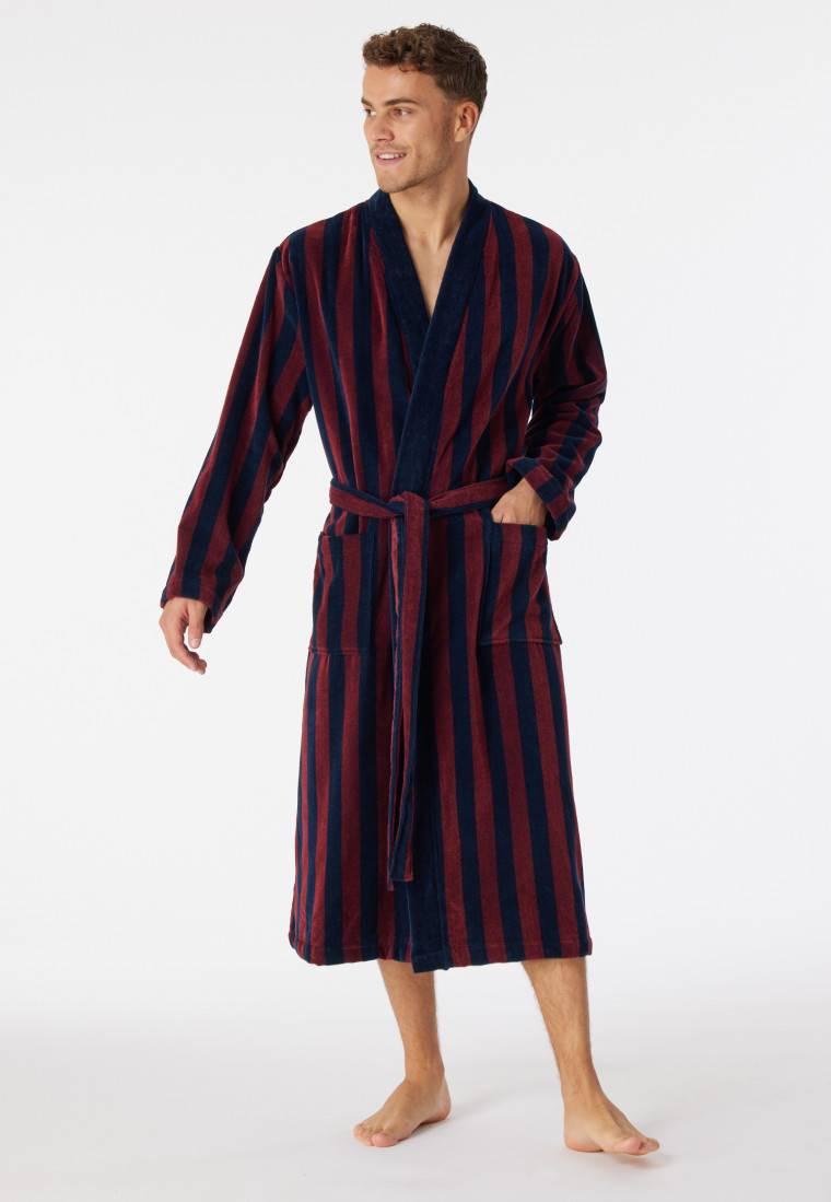 Schiesser Bademantel Softvelours bordeaux gestreift - Essentials