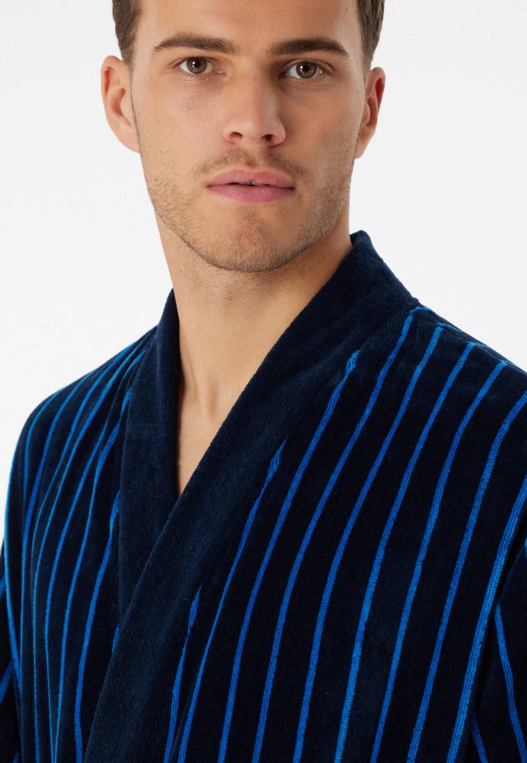 Schiesser Bademantel Softvelours Dunkelblau Gestreift - Essentials