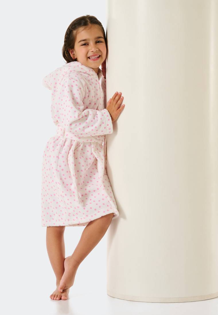 Schiesser Bademantel Velour Punkte Weiß - Original Classics