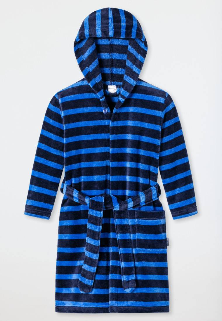 Schiesser Bademantel Velour Streifen Dunkelblau - Original Classics