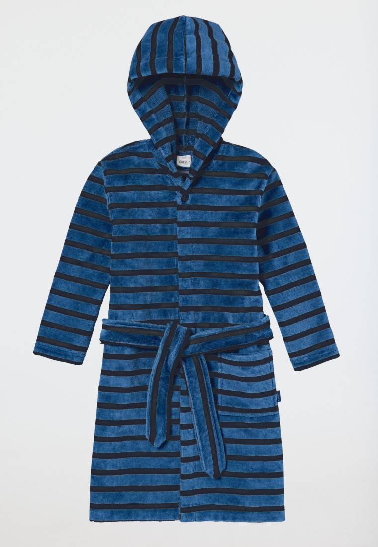 Schiesser Bademantel Velours Streifen Blau - Boys World