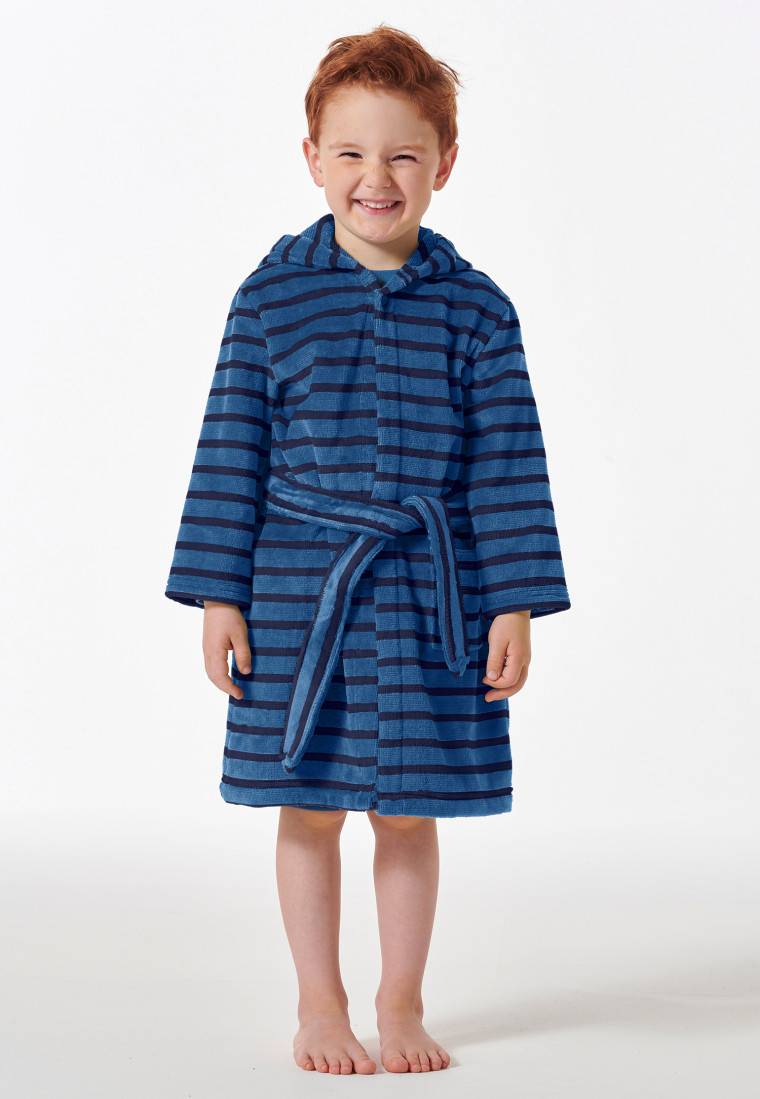 Schiesser Bademantel Velours Streifen Blau - Boys World