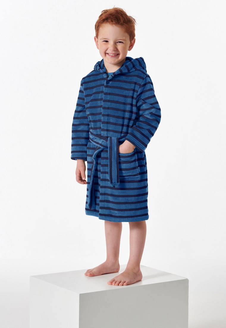 Schiesser Bademantel Velours Streifen blau - Boys World