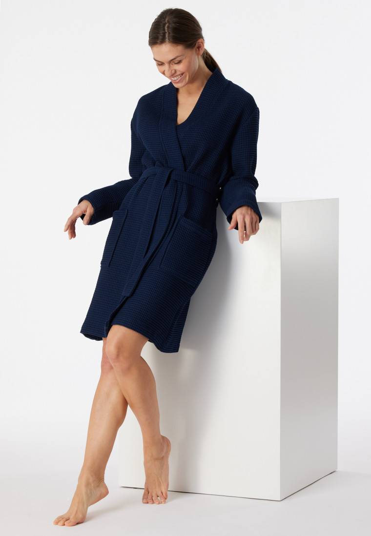 Schiesser Bademantel Waffelpiqué dunkelblau - Essentials