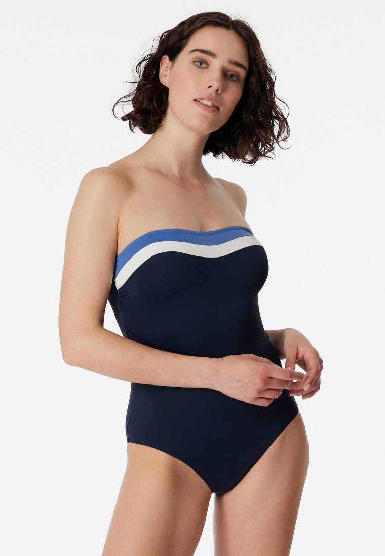 Schiesser Bandeau-Badeanzug Variable Träger Softcups Mit Support Nachtblau - Aqua Ocean Swim