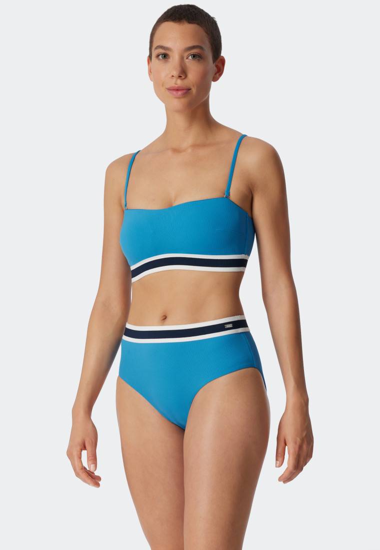 Schiesser Bandeau Bikini-Set Softpads Variable Träger Midi-Slip Ripp-Optik Aquarium - Underwater