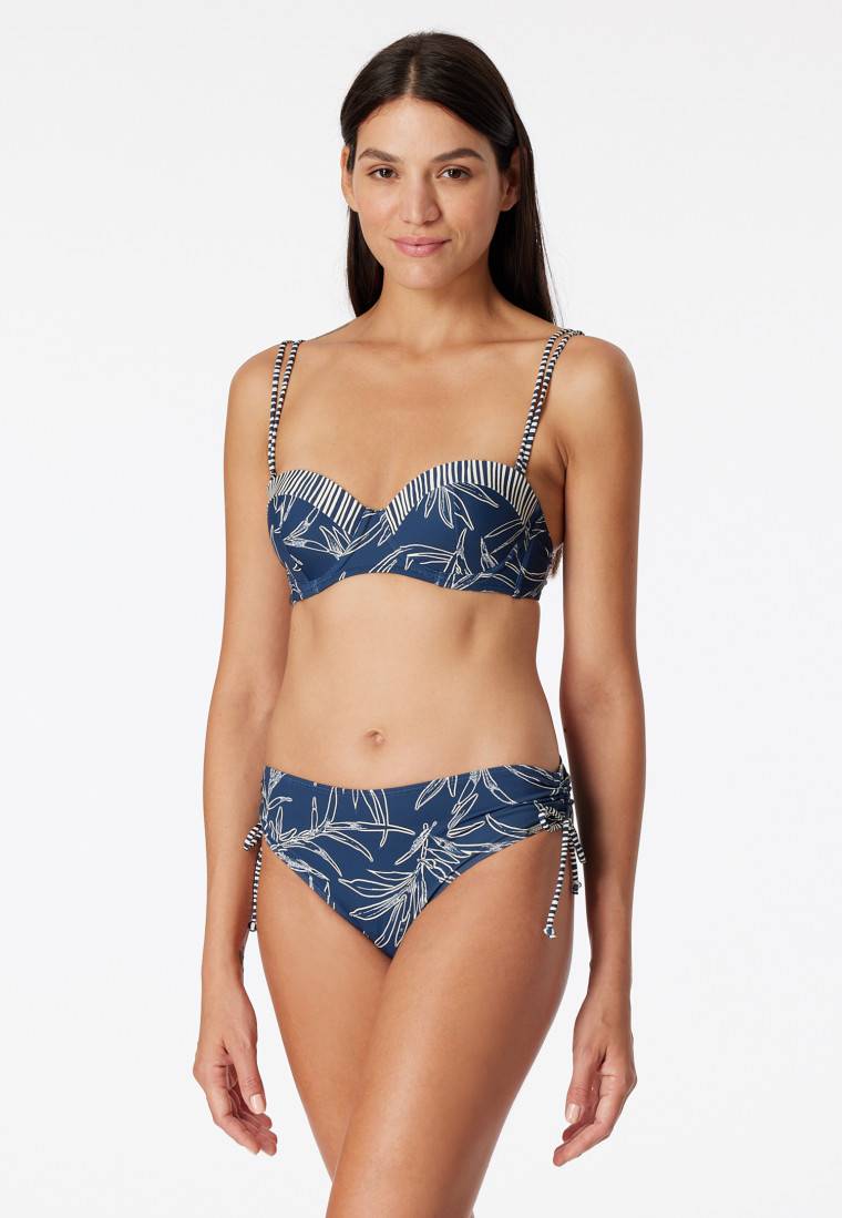 Schiesser Bandeau Bügel-Bikini Softcups Variable Träger Midi-Slip Verstellbare Seiten Blau Gemustert - Ocean Swim