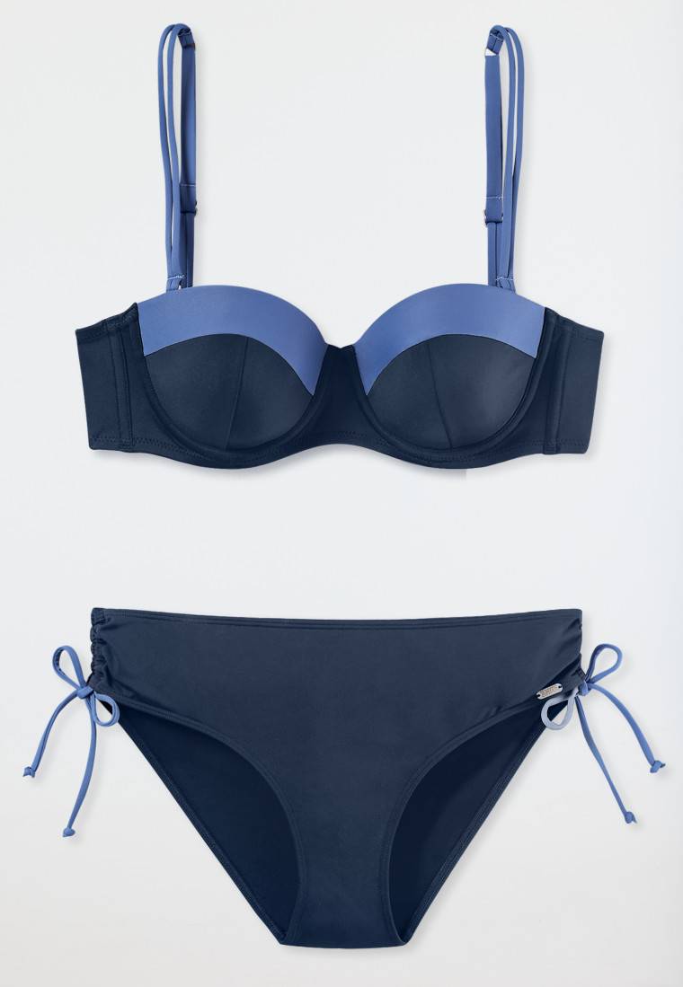 Schiesser Bandeau Bügel-Bikini Softcups Variable Träger Midi-Slip Verstellbare Seiten Nachtblau - Ocean Swim