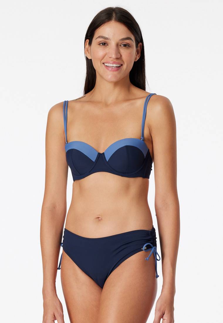 Schiesser Bandeau Bügel-Bikini Softcups Variable Träger Midi-Slip Verstellbare Seiten Nachtblau - Ocean Swim