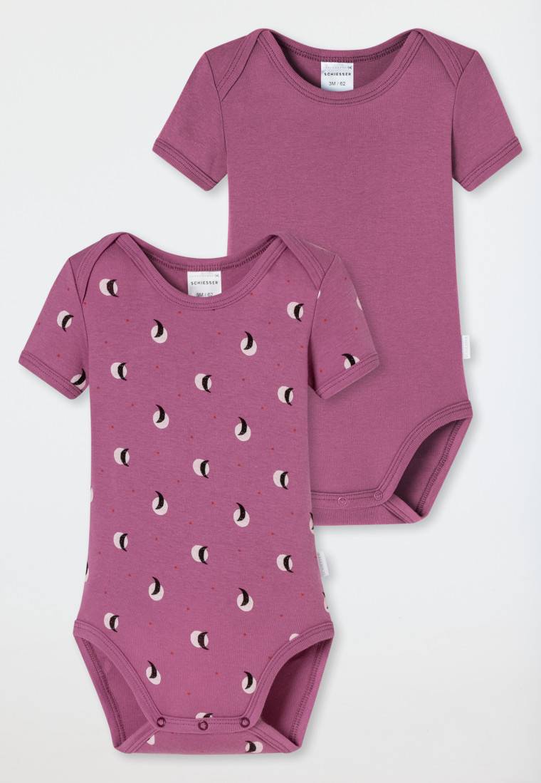 Schiesser Bodys Kurzarm 2er-Pack Feinripp Ringel Malve - Natural Love