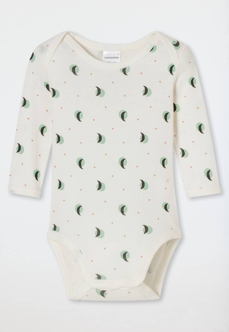 Schiesser Bodys Langarm 2er-Pack Feinripp Ringel Grün/ Creme- Natural Love