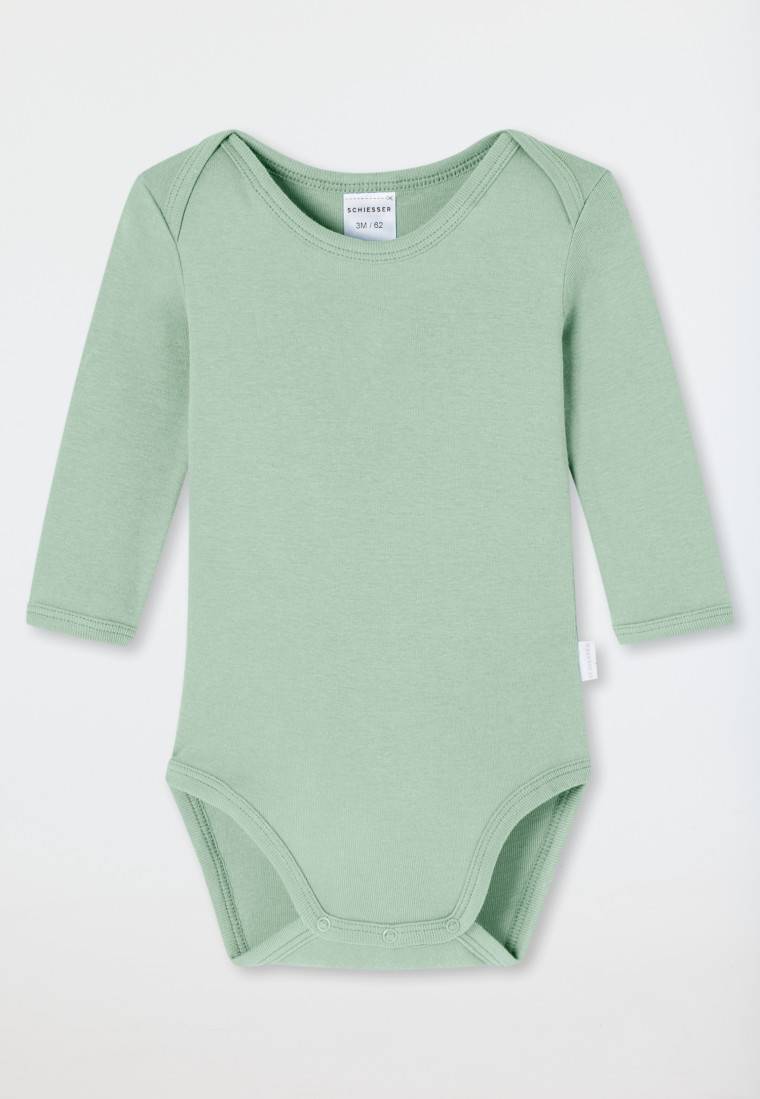Schiesser Bodys Langarm 2er-Pack Feinripp Ringel Grün/ Creme- Natural Love
