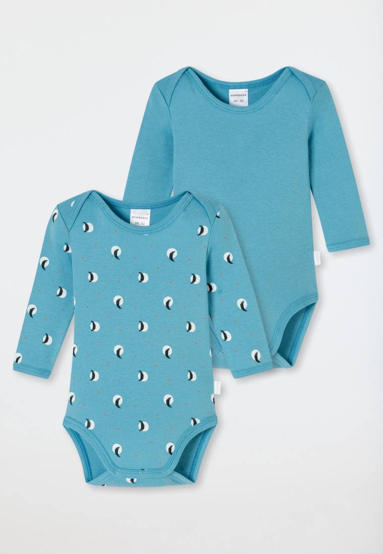 Schiesser Bodys Langarm 2er-Pack Feinripp Ringel Hellblau - Natural Love