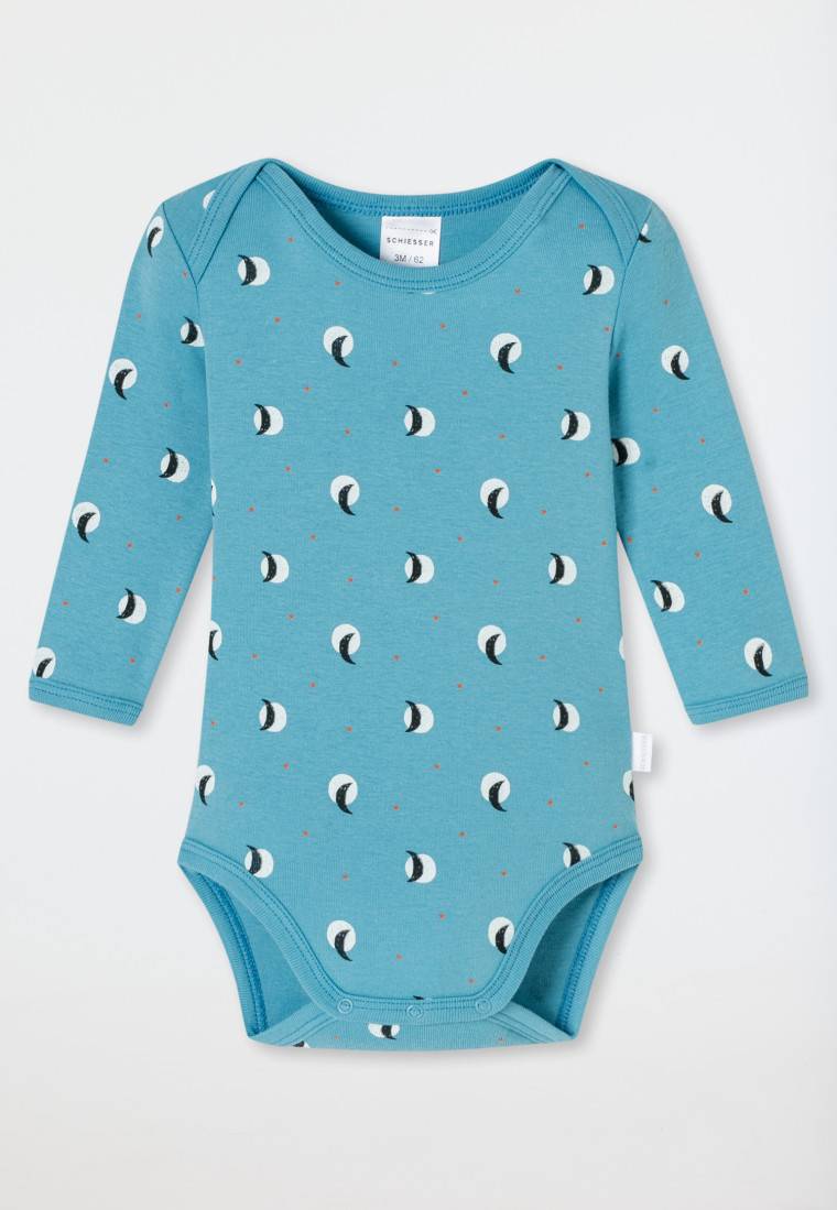 Schiesser Bodys Langarm 2er-Pack Feinripp Ringel Hellblau - Natural Love
