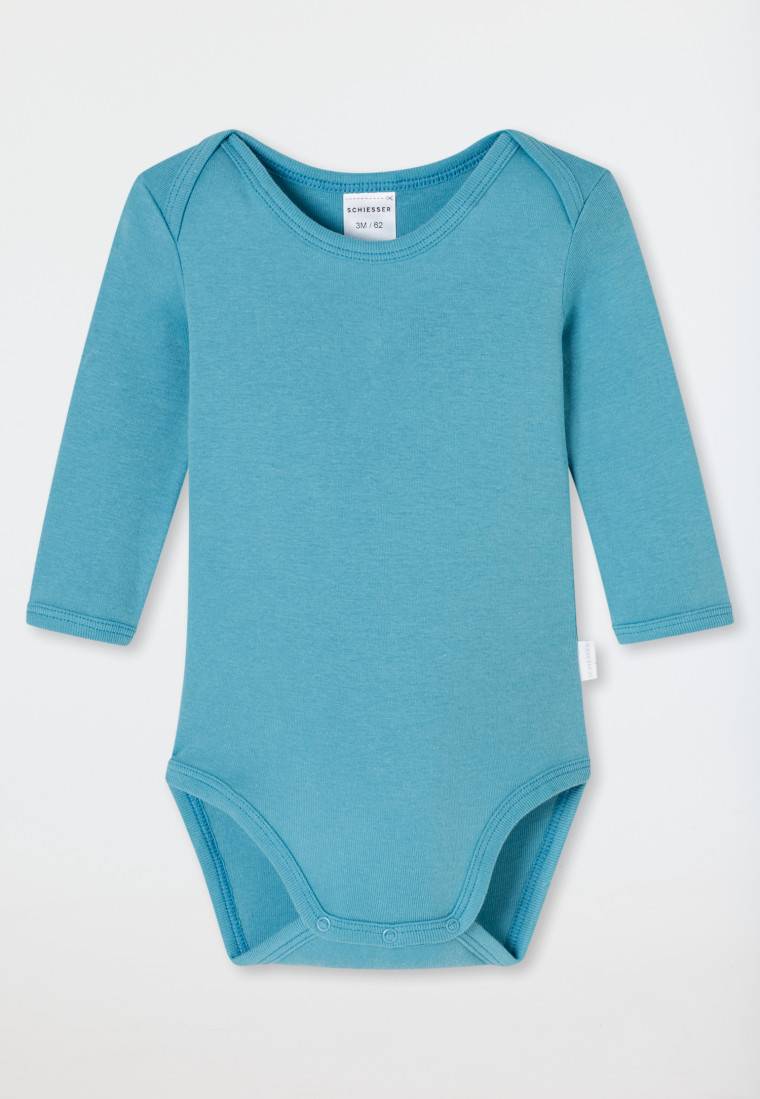 Schiesser Bodys Langarm 2er-Pack Feinripp Ringel Hellblau - Natural Love