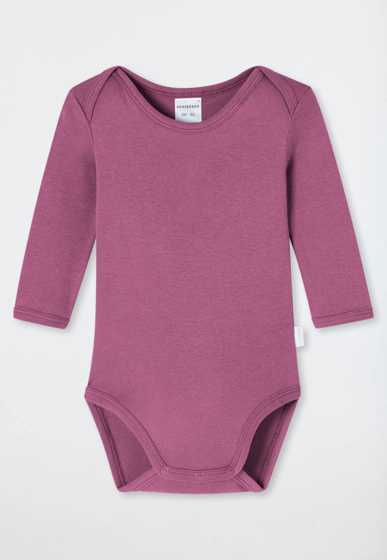 Schiesser Bodys Langarm 2er-Pack Feinripp Ringel Malve - Natural Love