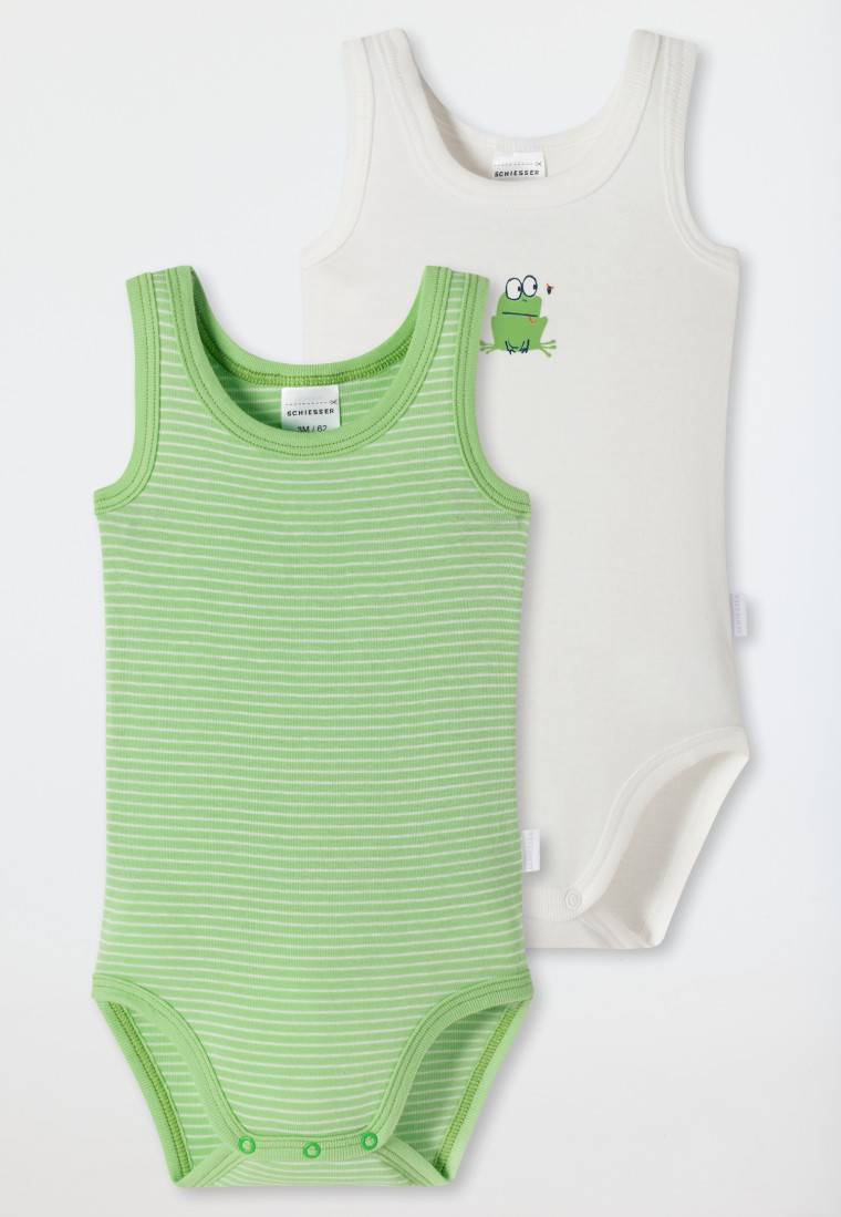 Schiesser Bodys Unisex 2er-Pack Feinripp Frosch Ringel Mehrfarbig - Natural Love