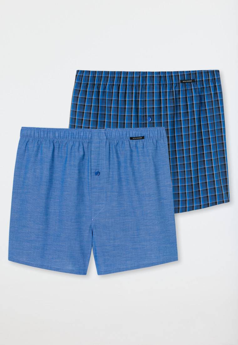 Schiesser Boxershorts 2er-Pack Webware Royal Kariert - Boxershorts Multipack