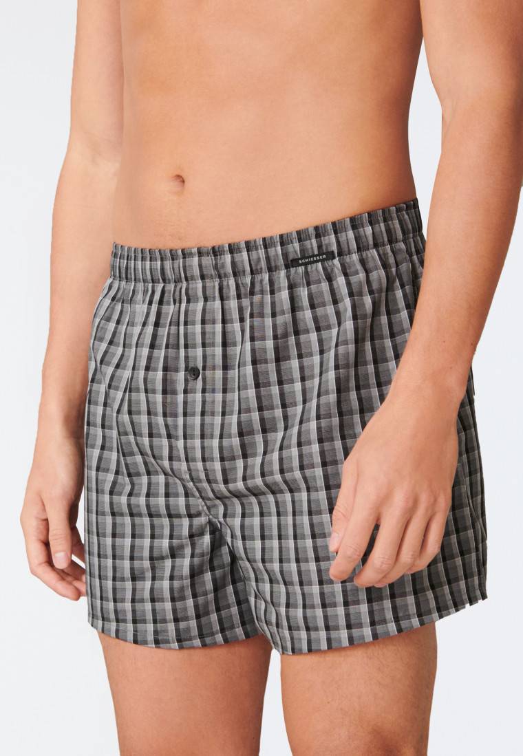 Schiesser Boxershorts 2er-Pack Webware Schwarz Kariert - Boxershorts Multipack
