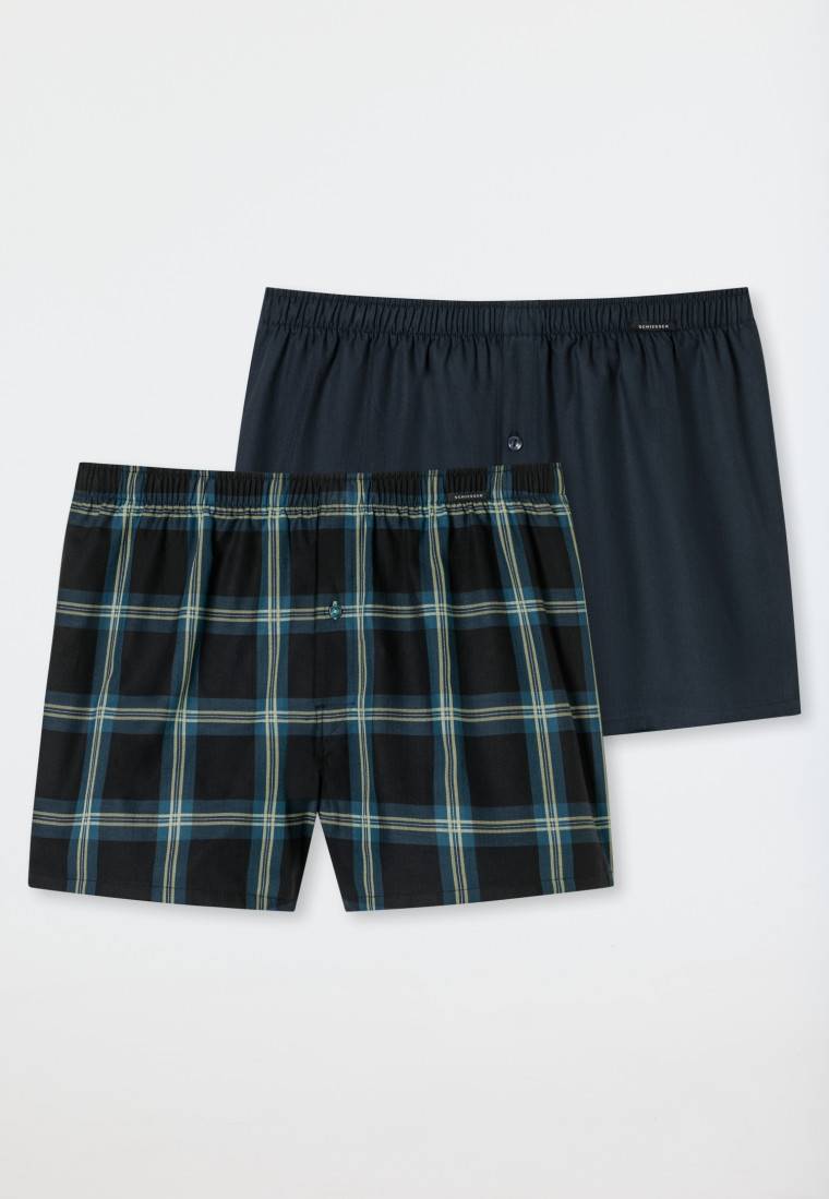 Schiesser Boxershorts 2er-Pack Webware Uni & Kariert - Boxershorts Multipacks