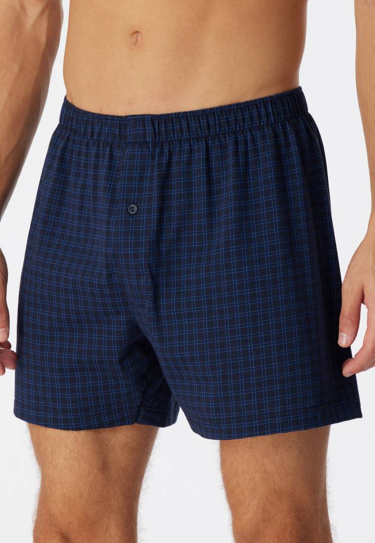 Schiesser Boxershorts Jersey Dunkelblau Karierte - Cotton Casuals