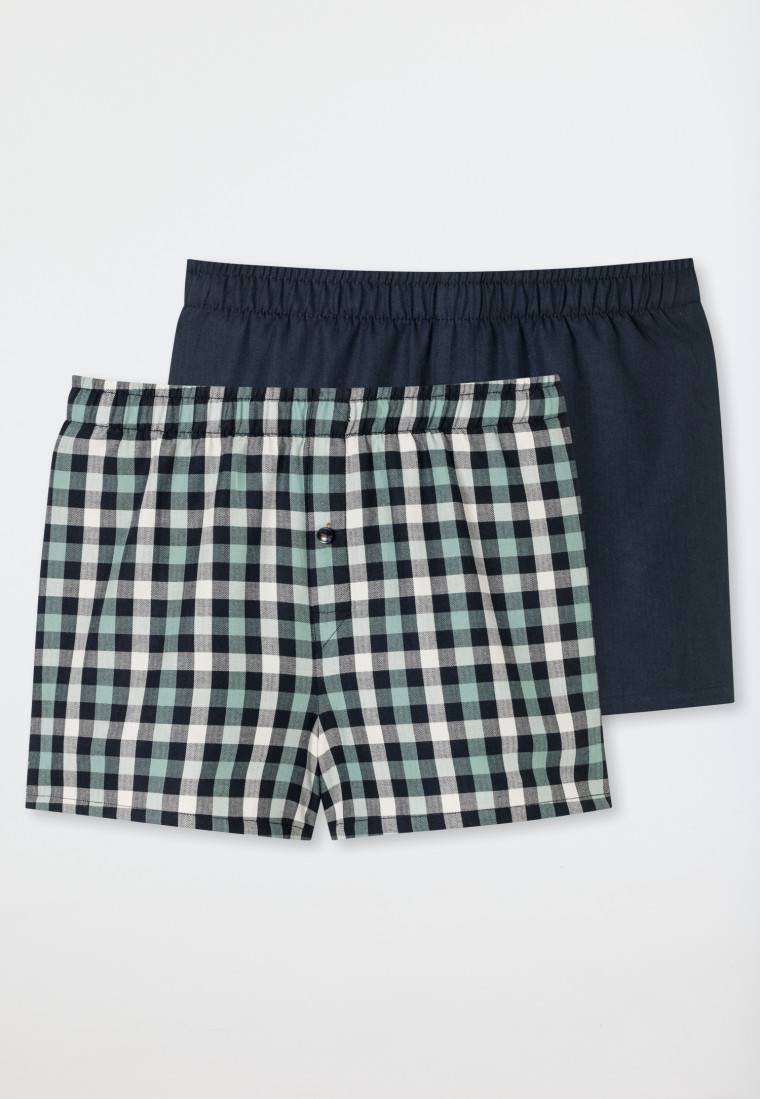 Schiesser Boxershorts Webware 2er Pack Karos Nachtblau/ Mehrfarbig - Boxershorts Multipacks