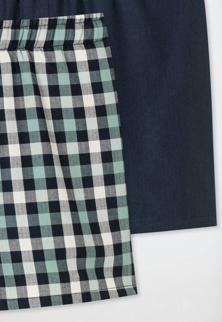 Schiesser Boxershorts Webware 2er Pack Karos Nachtblau/ Mehrfarbig - Boxershorts Multipacks