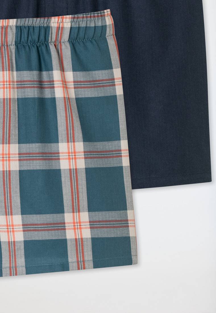 Schiesser Boxershorts Webware 2er Pack Karos Nachtblau/ Mehrfarbig - Boxershorts Multipacks