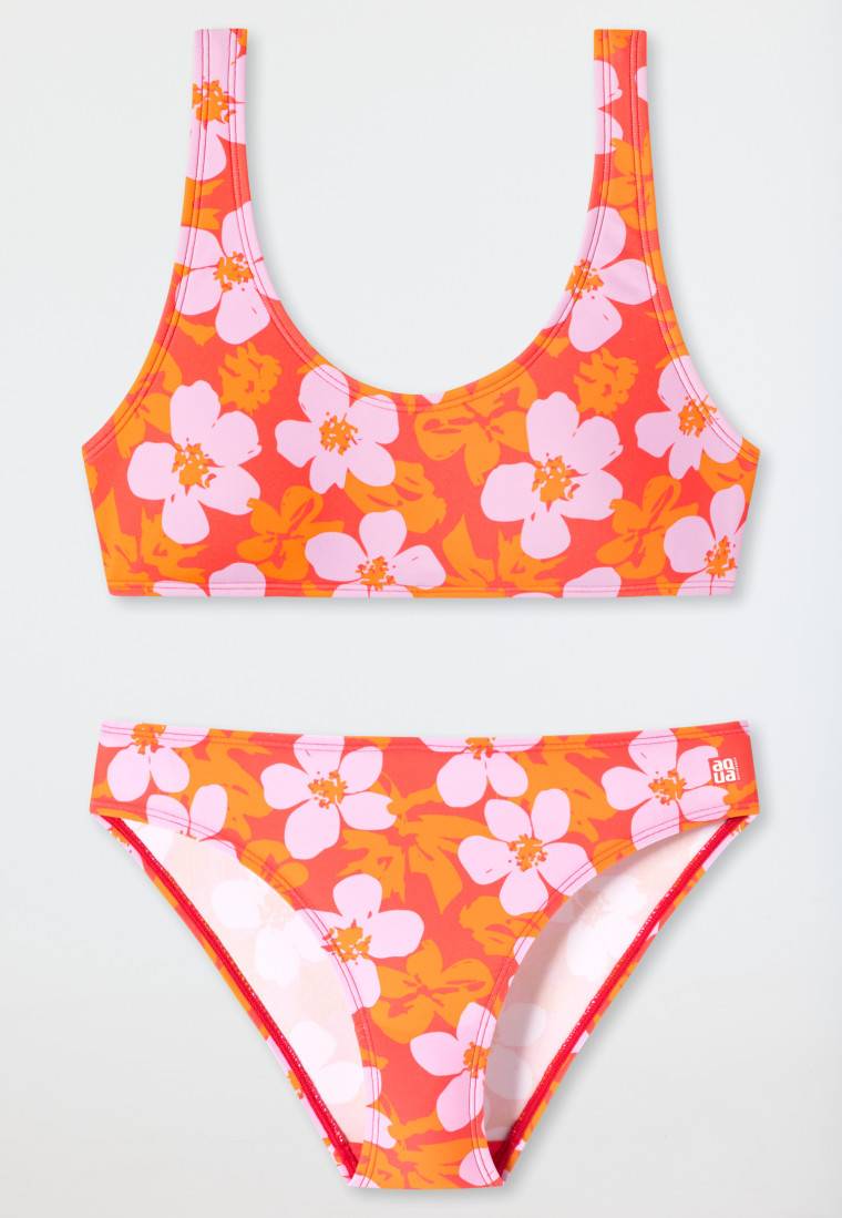 Schiesser Bustier-Bikini Wirkware Recycelt LSF40+ Gefüttert Blumen Rot - Aqua Teen Girls
