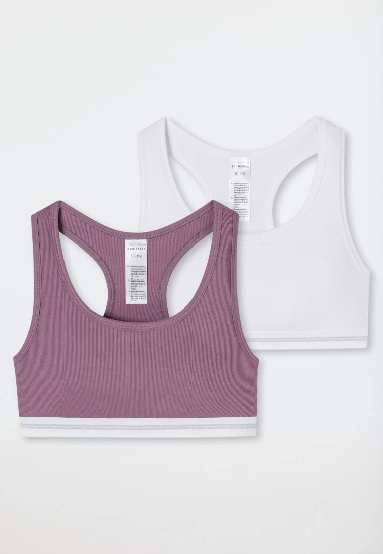 Schiesser Bustiers 2er Pack Doppelripp Malve/ Weiß - Long Life Rib