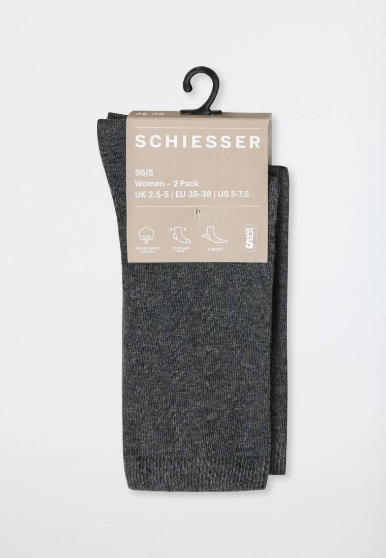 Schiesser Damensocken 2er-Pack Organic Cotton Grau-meliert - 95/5