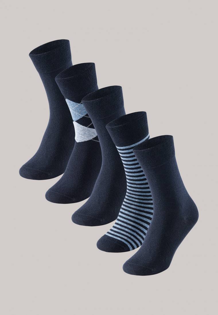 Schiesser Herrensocken 5er-Pack Stay Fresh Gemustert Nachtblau - Bluebird