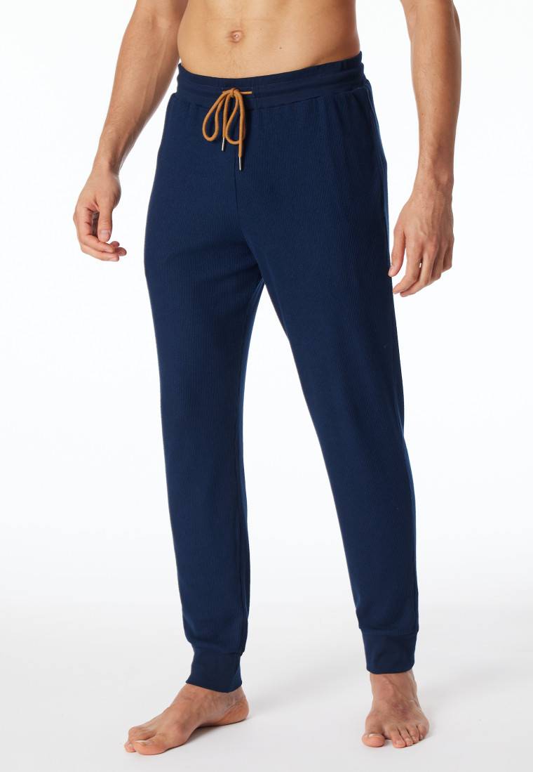 Schiesser Hose Lang Doppelripp Bündchen Nachtblau - Mix+Relax