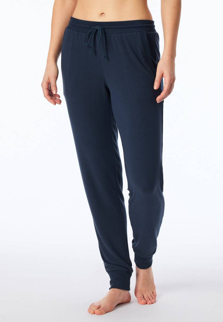 Schiesser Hose Lang Feinripp Bündchen Nachtblau - Mix+Relax