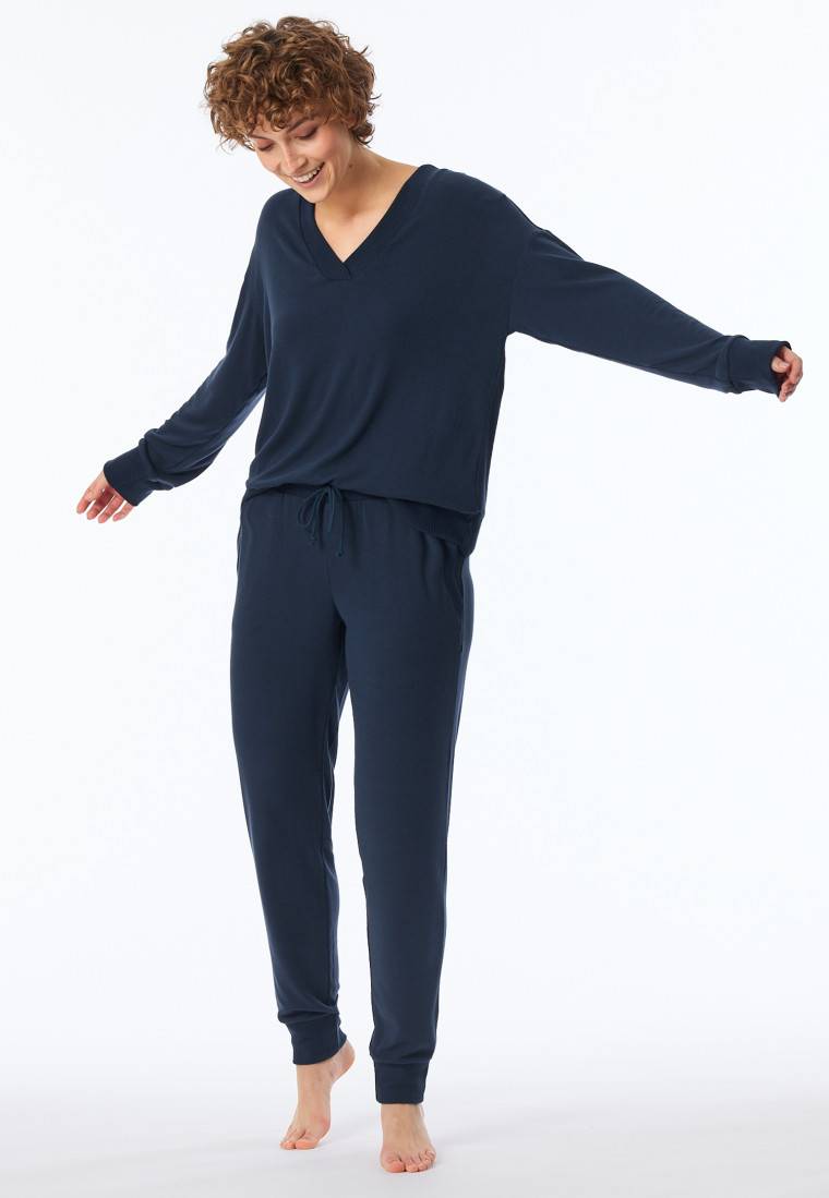 Schiesser Hose lang Feinripp Bündchen nachtblau - Mix+Relax