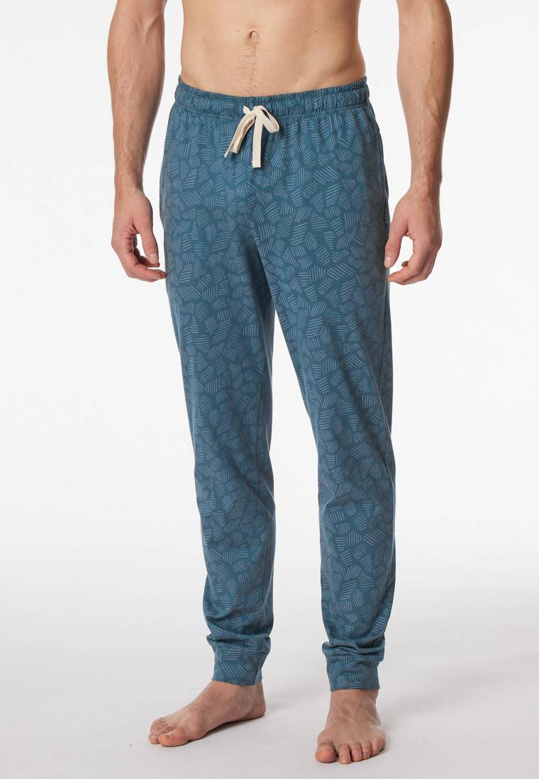 Schiesser Hose Lang Jersey Bündchen Jeansblau Gemustert - Mix+Relax