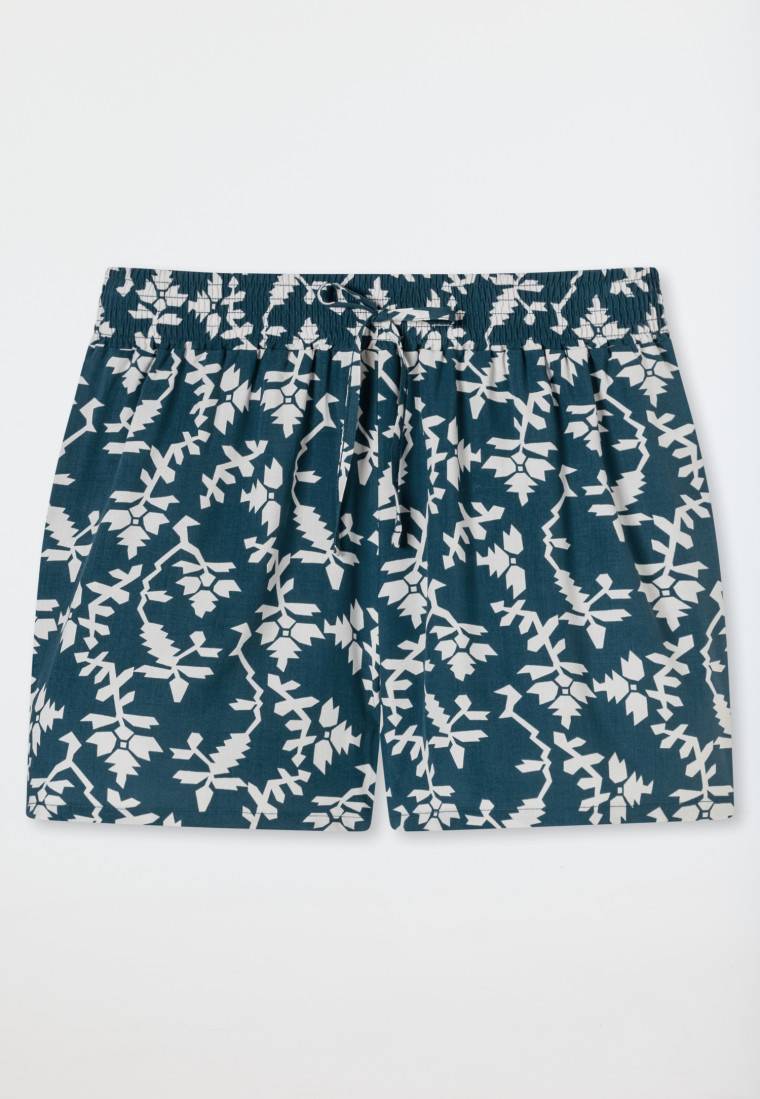 Schiesser Loungehose Kurz Viskose Blumenprint Jeansblau - Mix+Relax