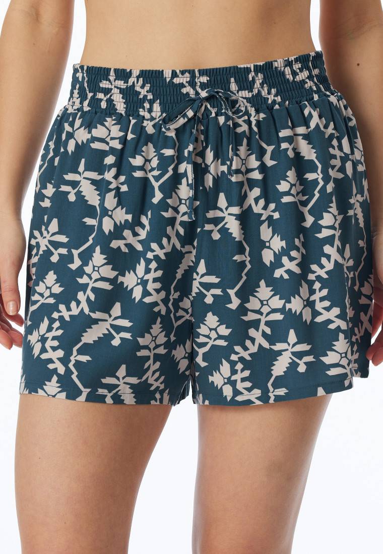 Schiesser Loungehose Kurz Viskose Blumenprint Jeansblau - Mix+Relax