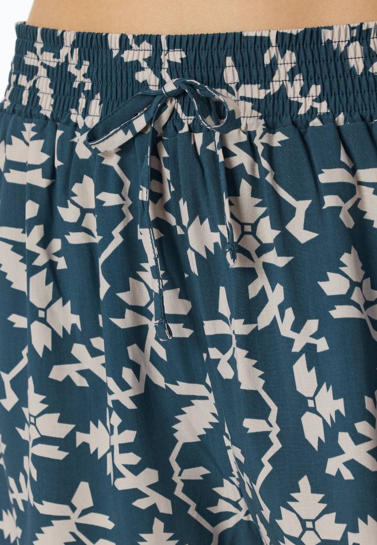 Schiesser Loungehose Kurz Viskose Blumenprint Jeansblau - Mix+Relax