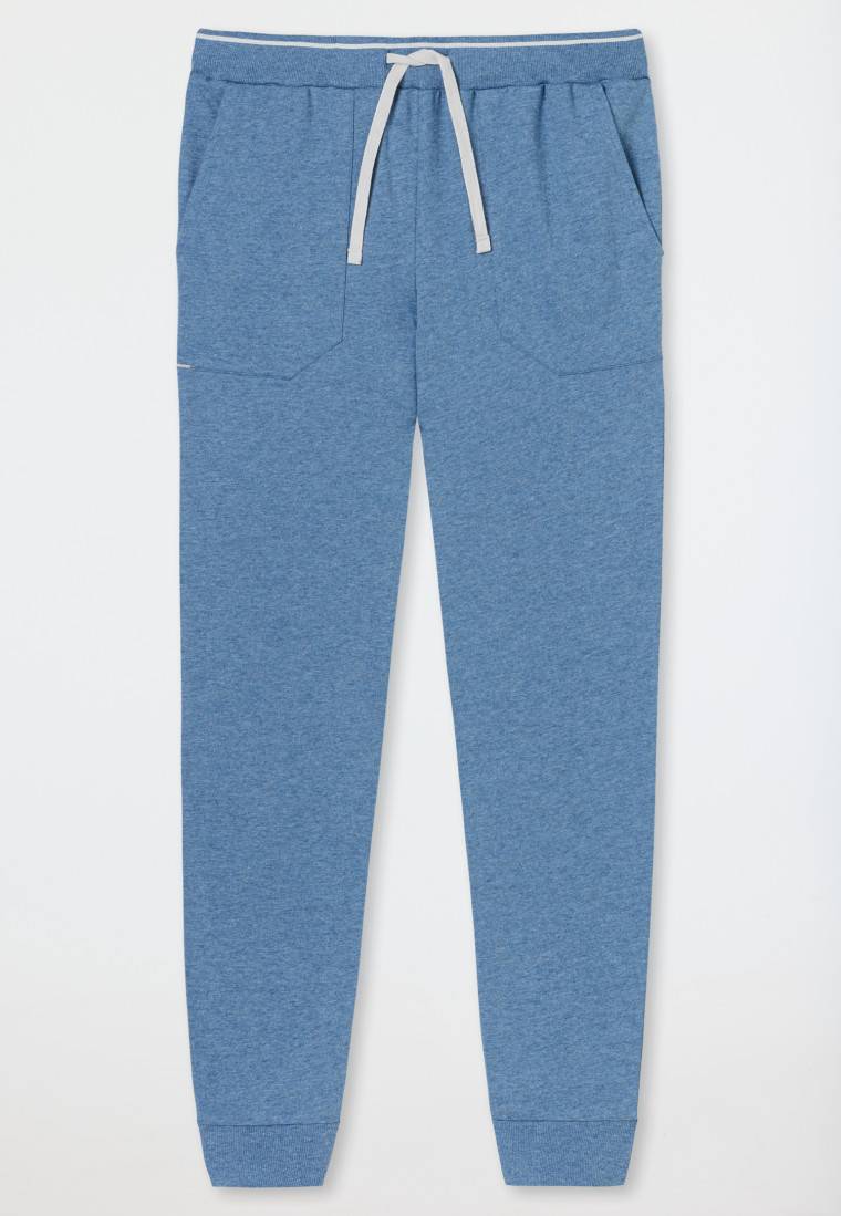 Schiesser Loungehose Lang Organic Cotton Bündchen Streifen Blau Meliert - Mix+Relax