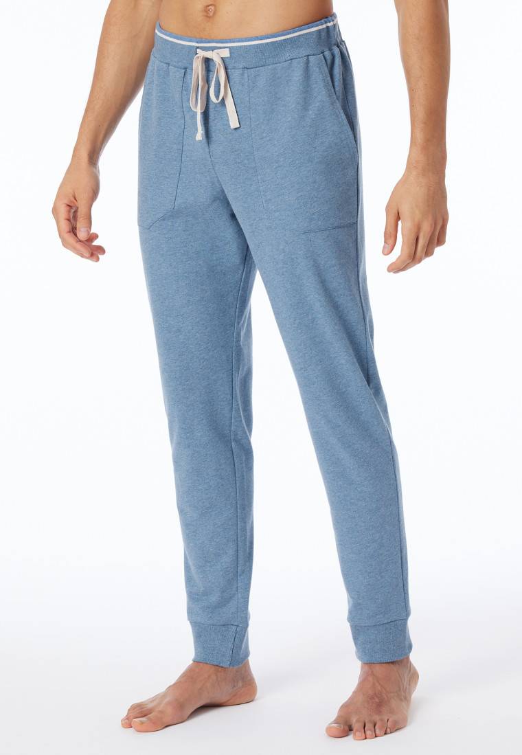 Schiesser Loungehose Lang Organic Cotton Bündchen Streifen Blau Meliert - Mix+Relax